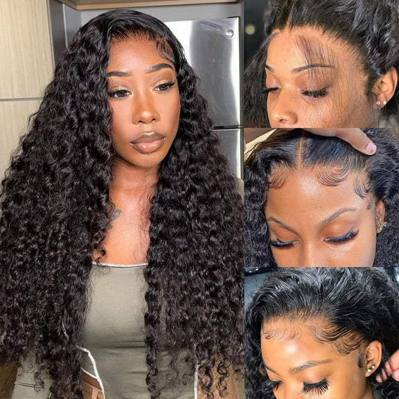 180% Density HD Lace Front Wigs Human Hair Deep Wave Wig 13x4 Lace Frontal Wigs Human Hair 22 Inch Curly Wigs for Black Women Pre Plucked with Baby Hair Natural Hairline Natural Color