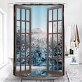 thumbnail image 5 of Winter French Window Shower Curtain Beautiful Nature Snowy Scenery Shower Curtain Winter Forest Lake Scenery Waterproof Bathroom Decor Polyester Fabric Curtain Sets with 12 Hooks, 72x72 Inch, 5 of 6