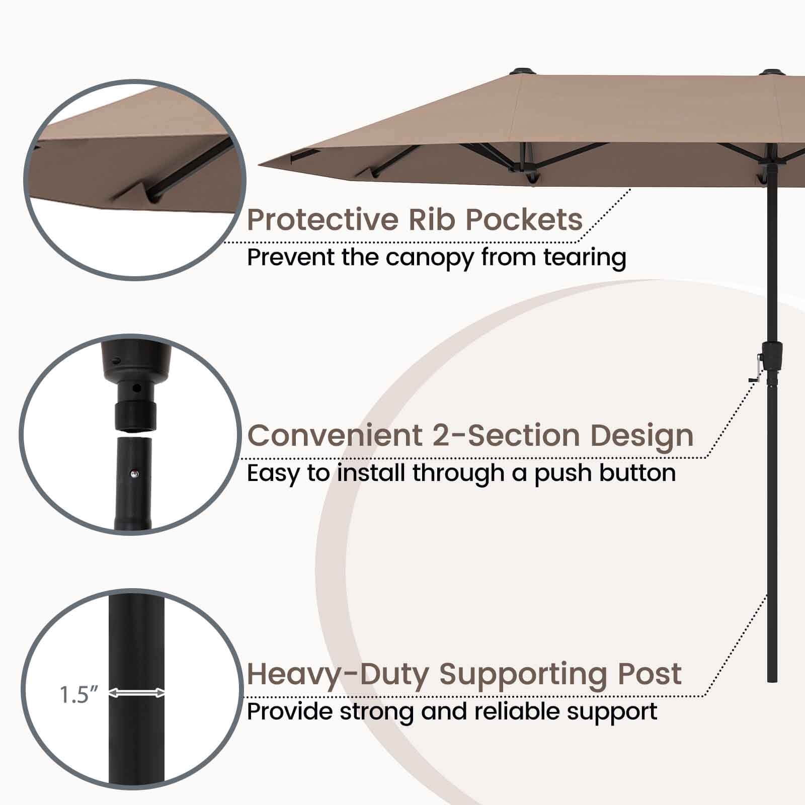 Costway 13 FT Large Patio Umbrella Outdoor Double-Sided Table Market Umbrella for Garden Brown