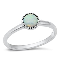 CHOOSE YOUR COLOR Minimalist White Simulated Opal Ring .925 Sterling Silver Band CZ Female Size 8
