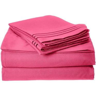 Celine Linen Wrinkle and Fade Resistant 1800 Series Luxurious 4-Piece Bed Sheet Set, Deep Pocket up to 16 inch, California King, Pink