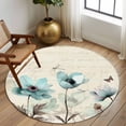 thumbnail image 3 of Round Area Rug 8 Ft, Teal Spring Floral Washable Non-Slip Circle Carpet for Living Room/Bedroom, Vintage Botanical Retro Art Collection Low-Profile Large Area Rugs for Indoor, 3 of 7