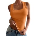 thumbnail image 3 of Summer Womens Tank Tops Square Neck Fitted Sleeveless Shirts for Women Ribbed Basic Top Orange M, 3 of 8