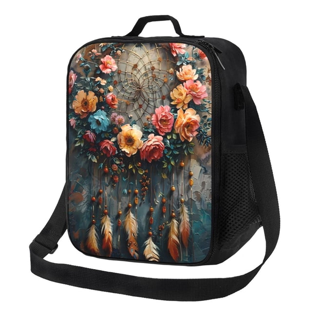 Balery Floral Dreamcatcher Elegance Caja de Almuerzo y Bolsa de Almuerzo para Hombres y Mujeres, Bolsa de Almuerzo Reutilizable con Gran Capacidad, Bolsa de Almuerzo Aislada