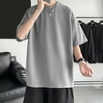 thumbnail image 2 of Tosmy Men's T-Shirt Male Summer Half Sleeve Kong Style Trend Versatile Elbow-Length Shirt Trendy Short Sleeve Loose Simple Summer Casual Tee Top, 2 of 4
