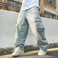 thumbnail image 6 of Reppunk Stylish Baggy Men Multiple pockets Carpenter Cargo Jeans Trousers Streetwear Male Solid Straight Denim Pants Classic Menswear, 6 of 8