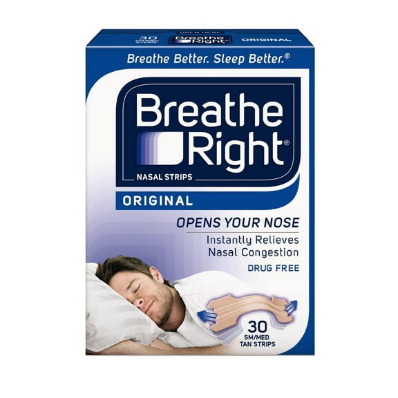 Breathe Right Original Nasal Strips, Tan, Small/Medium, 30 Ct (4 Pack) (Bundle)