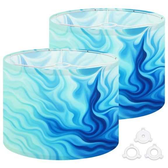 Lamp Shades Set of 2 Easy Assembly Blue white teal swirly art water Drum Lampshades for Table Lamps Floor Lamps Pendant Light 13"x13"x10" Replacement Lamp Shade