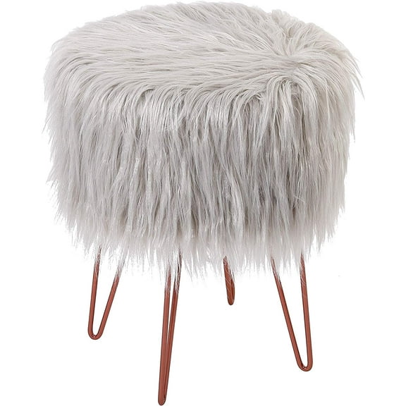 BirdRock Home Faux Fur Foot Stool Ottoman with Hair Pin Legs - Silver