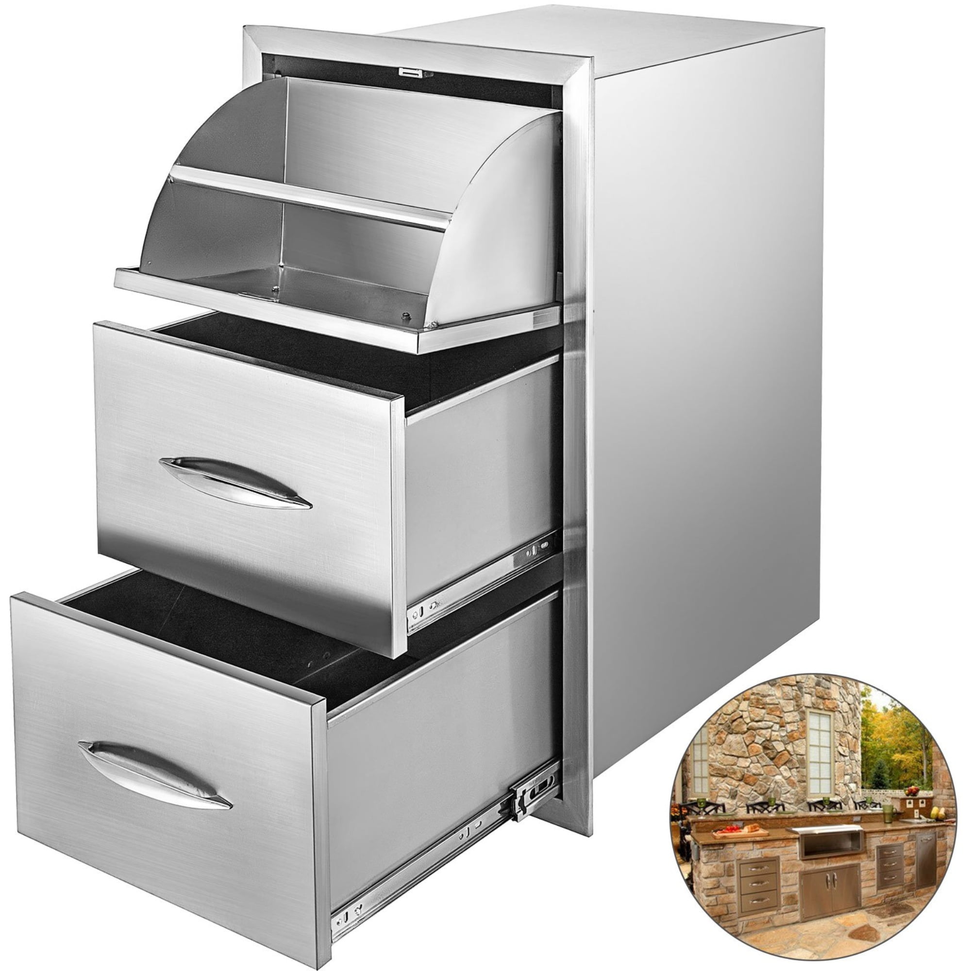 30"x17" BBQ Stainless Steel Triple Drawers Drawer Tracks Access  Outdoor Kitchen 