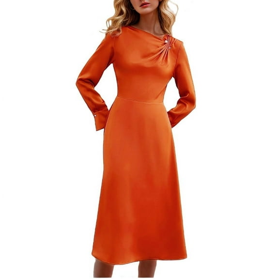 WJHWSX Dresses for Women,Womens Fall Dresses,Casual Dresses for Women,Long Sleeve,V Neck,Breathable,Solid,M(US:6)