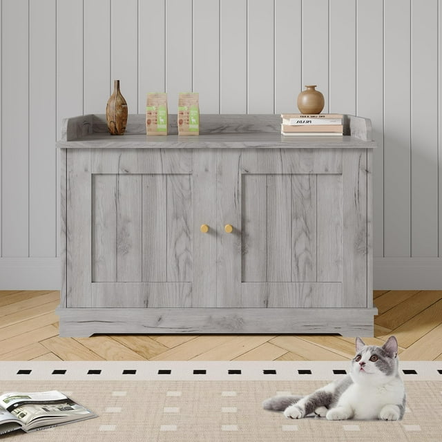 Fulvari 31.5 Inch Cat Litter Box Enclosures,Hidden Litter Box, Dog Proof Hideaway Kitty Litter Box Enclosure, Cat Washroom, Pet House with Barn Door,Large Capacity/Ventilated/Fit Most of Litter