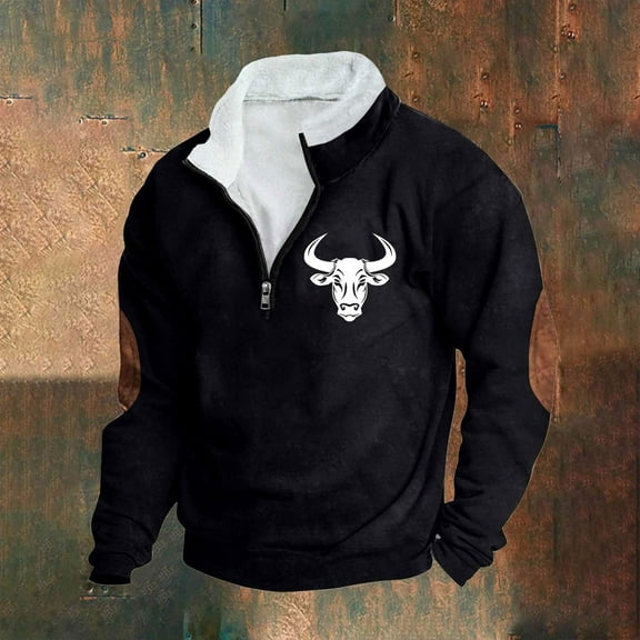 Goodtrade8 Tops for Men Graphic Half Zipper Zip Mock Neck Casual Long Sleeve Oversized Sweatshirt