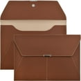 thumbnail image 6 of LIOUCBD File Folder Document Holder Organizer Waterproof Portfolio Leather Folder Case with 3 Pockets, Filing Envelopes for A4 Letter Size Paper with Snap Magnetic Button Closure (Brown), 6 of 14
