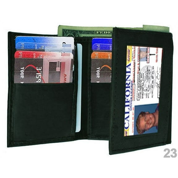 RFID Blocking Black Handcrafted Genuine Leather Mens Trifold Wallet Front Pocket ID badge Holder