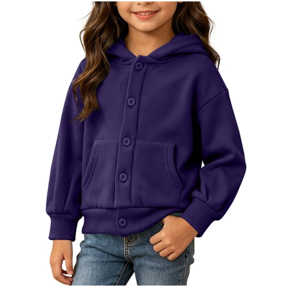 Enjoytime Kids Clothes Button Down Hooded Sweatshirt Fall Winter Fleece Casual Long Sleeve Hoodie for Girls with Pockets
