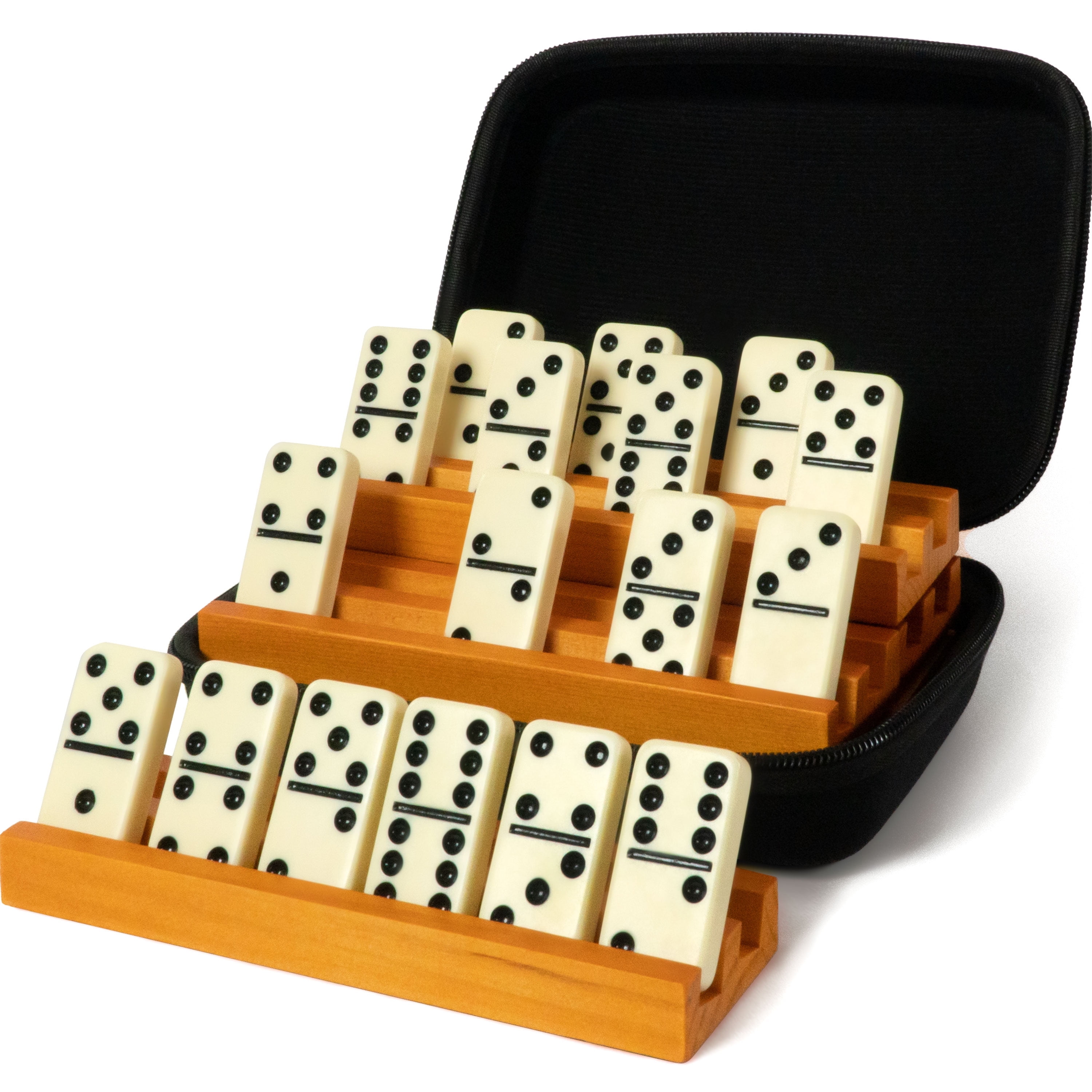 Jumbo Double Six Domino Set - 28 Thick Black Tiles - Sophisticated