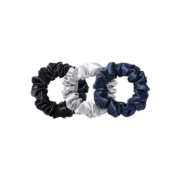 Slip Silk Large Scrunchies Midnight Collection (Charcoal, Navy, Silver) - 100% Pure 22 Momme Mulberry Silk Scrunchies for Women - Hair-Friendly + Luxurious Elastic Scrunchies Set (3 Scrunchies)