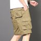 thumbnail image 3 of Pantalones cortos cargo negros largos para hombre, pantalones cortos verdes por encima de la rodilla para hombre, pantalones cortos desgastados con bolsillo frontal ancho y cintura elástica para hombr, 3 of 5