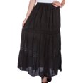 thumbnail image 1 of Sakkas Solid Embroidered Gypsy Bohemian Mid Length Cotton Skirt - Black - One Size, 1 of 4