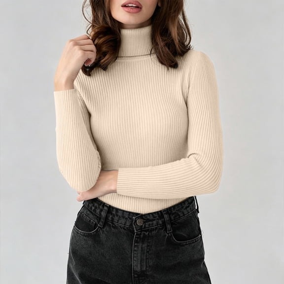 DailyTrove Women's Turtleneck Ribbed Knit Long Sleeve Slim Fit Pullover Sweater Top