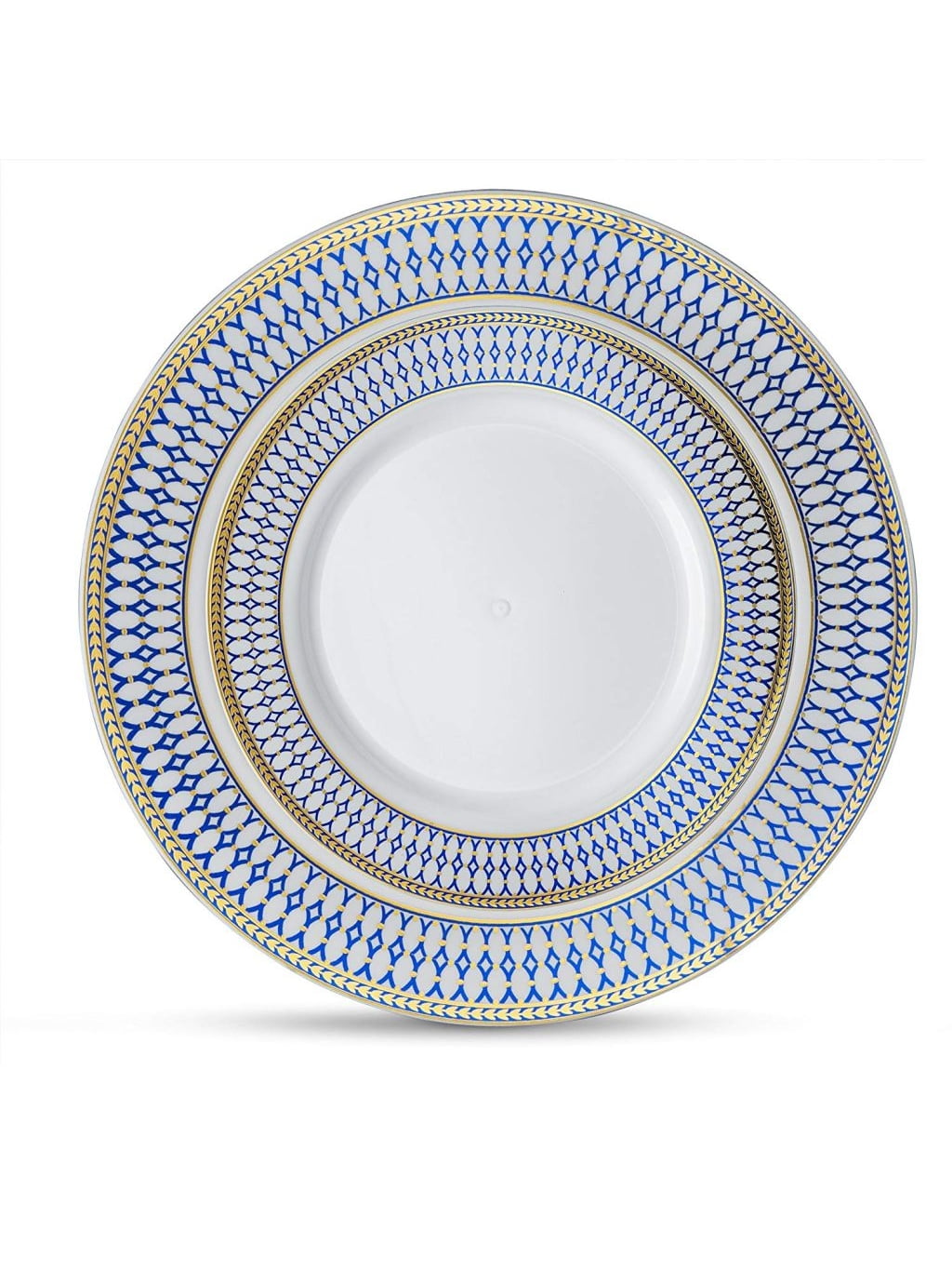 120 10" Square Dinner Wedding Plates COBALT BLUE White-Gold Rim Heavy Disposable 