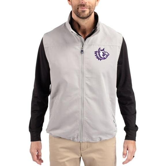 Men's Cutter & Buck Gray TCU Horned Frogs Charter Eco Recycled Full-Zip Vest