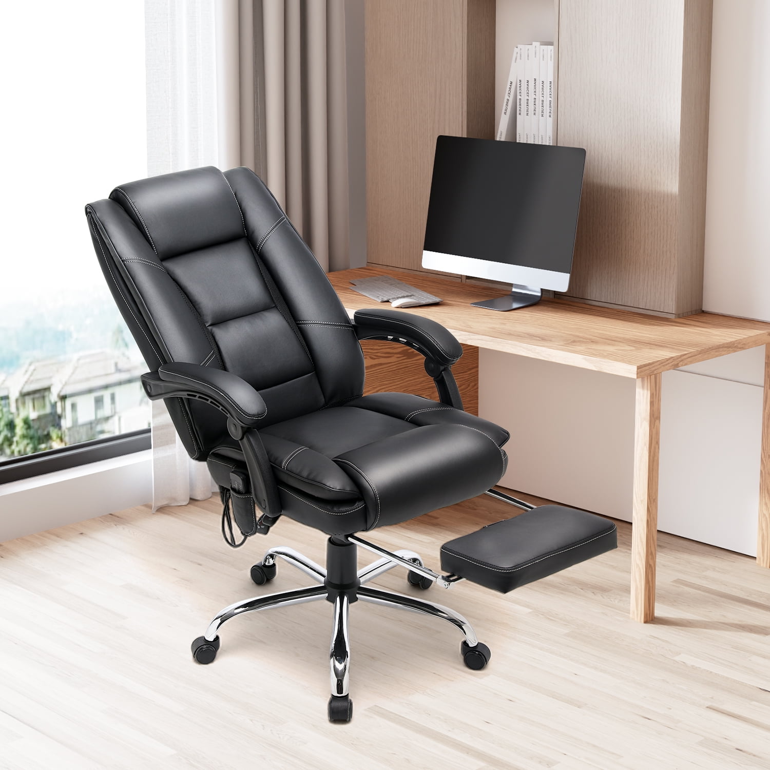 Homrest Ergonomic Indoor Massage Heated PU Leather Office Chair, Black