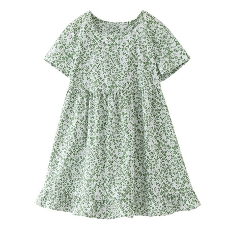 

LUOGENLI Girls Skirts with Shorts Underneath Long Kids ChildGirls Summer Short Sleeve Flower Prints Princess Dress Fashion Cute Green Girls Dresses Size 8 White Girls Dress Shoes Size 13 5-6 Years