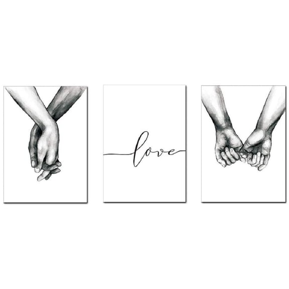 Unframed 3Set 8x10in ORP Pro Love and Hand in Hand Wall Art Canvas Print Poster Black and White Sketch Art Line Drawing Decor for Living Room Bedroom (Set of 3 Unframed, 8x10 inches)