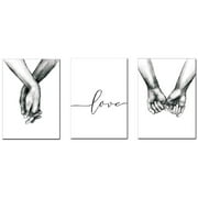 Unframed 3Set ORP Pro Love and Hand in Hand Wall Art Canvas Print Poster Black and White Sketch Art Line Drawing Decor for Living Room Bedroom (Set of 3 Unframed, 8x10 inches)