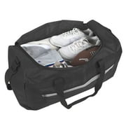 40 Liter 22 Inch Duffle Bag with Reflective Stripe, Front Accessory Pocket, Handles, Dual Zipper Closure and Luggage Strap for Traveling, Commuting, Sports and Gym Equipment in Black & Silver