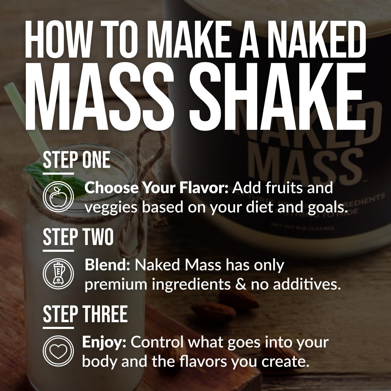 NAKED Chocolate Peanut Butter Mass - 1,280 Calories, 50G Protein, Nothing Artificial. All Natural Weight Gainer Protein Powder - 8Lb Bulk, GMO Free, Gluten Free & Soy Free