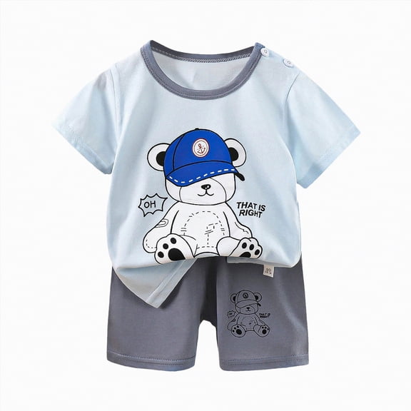 TOWED22 Toddler Baby Girls Boys Outfits 2pcs Clothes Summer Graphic Short Sleeve Crewneck T-Shirt Tee Shorts Set Pockets(Light Blue,5-6 Y)