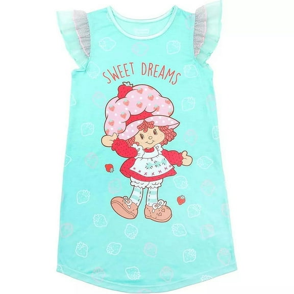 Strawberry Shortcake Girl's Mint Green Flutter Sleeved Nightgown, Gown, Size 4