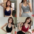 thumbnail image 4 of Wuffmeow Women's Letter Halter Sexy Slim Exposed Navel Knitted Camisole Tank Top, 4 of 6