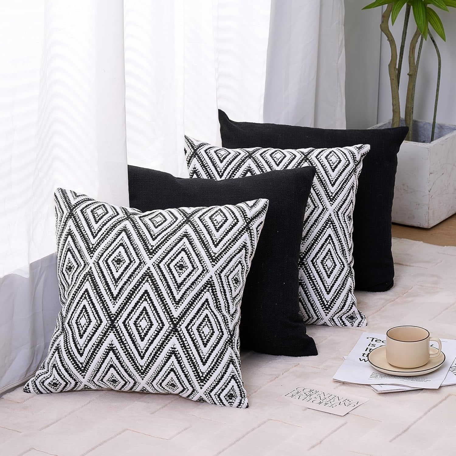 Wehilion Decorative Throw Pillow Covers Set of 2/4 Couch Pillows Linen Cushion Cover for Couch Sofa Living Room, 18"x18" inch