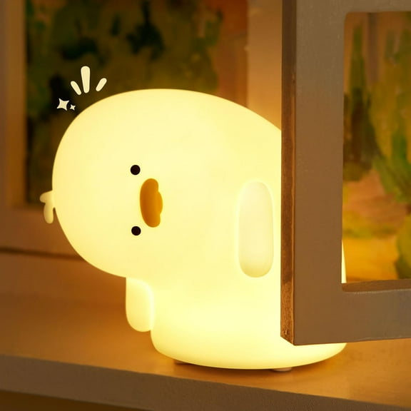 MYKOMI Tilted Head Duck Lamp, Why Duck Night Light, 3 Dimmable Levels Nursery Led Nightlight, Cute Lamps Silicone Squishy Light Up Duck, Kids Rechargeable Bedside Touch LED Lamp, Dorm Decor