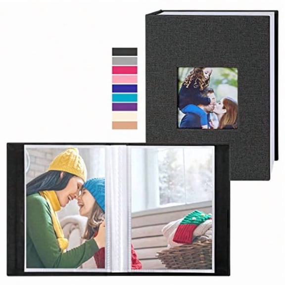 Photo Album 4x6 100 Pockets 2 Packs Small Mini Capacity Linen Photo Album Bulk Sets Each Pack Holds 100 Top Loader Vertical Only Picture for Boy Girls Black