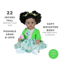 thumbnail image 2 of Froggy Bebé Muñeca Africana Americana de 22 Pulgadas con Cabello Rizado, Vestido con Estampado de Ranas, Cuerpo de Vinilo Posable y Accesorios, 2 of 5
