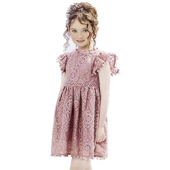 2Bunnies Vestido De Cumpleaños De Pascua Con Pompones De Encaje Vintage Para Niña Y Bebé (Rosa Polvoriento 3T)