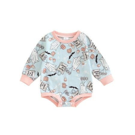 

AMILIEe Toddler Baby Girls Casual Long Sleeve Romper Cartoon Halloween Printing Round Neck Triangle Jumpsuits