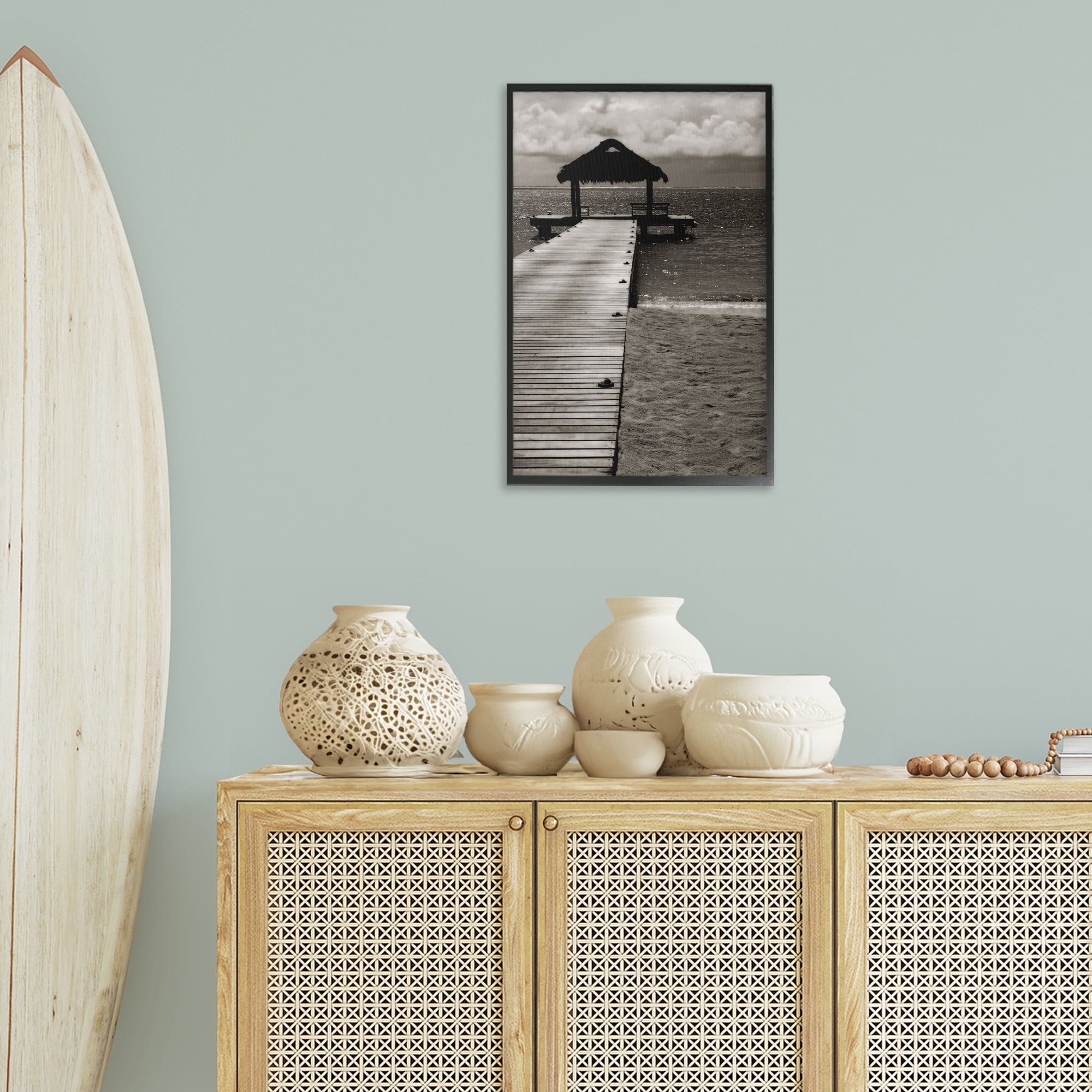 Stupell Industries Covered Jetty Dock Landscape Photography Black Framed Art Print Wall Art, 16 x 24
