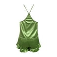 thumbnail image 6 of Womens Pajama Sets Silk Satin Solid Color Sexy Spaghetti Strap V Neck Ruffled Camisole With Shorts Two Piece Pajamas For Women Set Sleepwear Underwear,Mint Green,M, 6 of 6