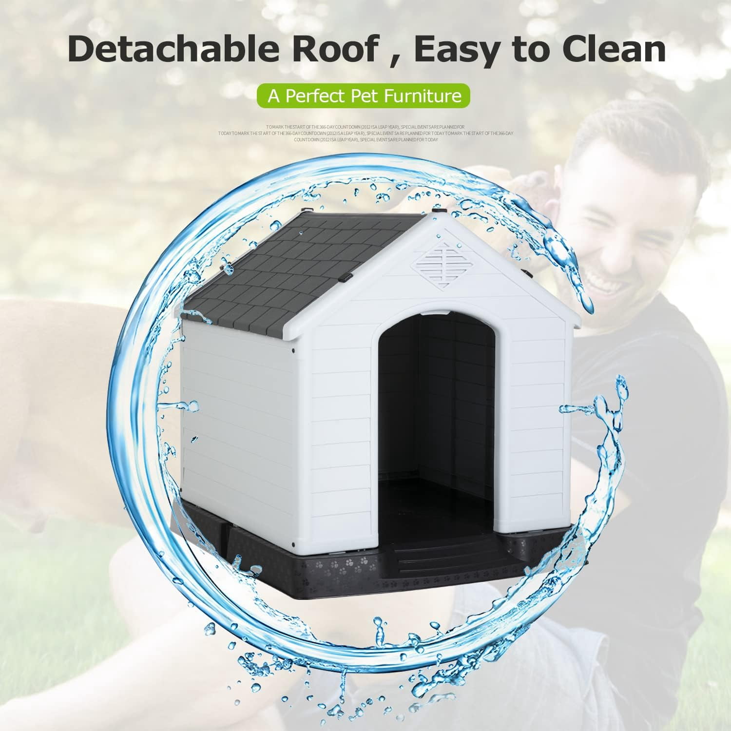 Dkelincs 32 inch Large Dog House Plastic Indoor Outdoor Waterproof Doghouse Pet Shelter with Air Vents and Elevated Floor, Grey