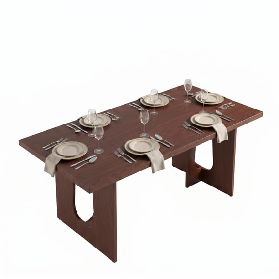 71 Inch Wood Dining Table for 6-8 People with Thickened Tabletop & Stable T-Shaped Legs for Kitchen Dining Room Living Room, Brown Wood Grain
