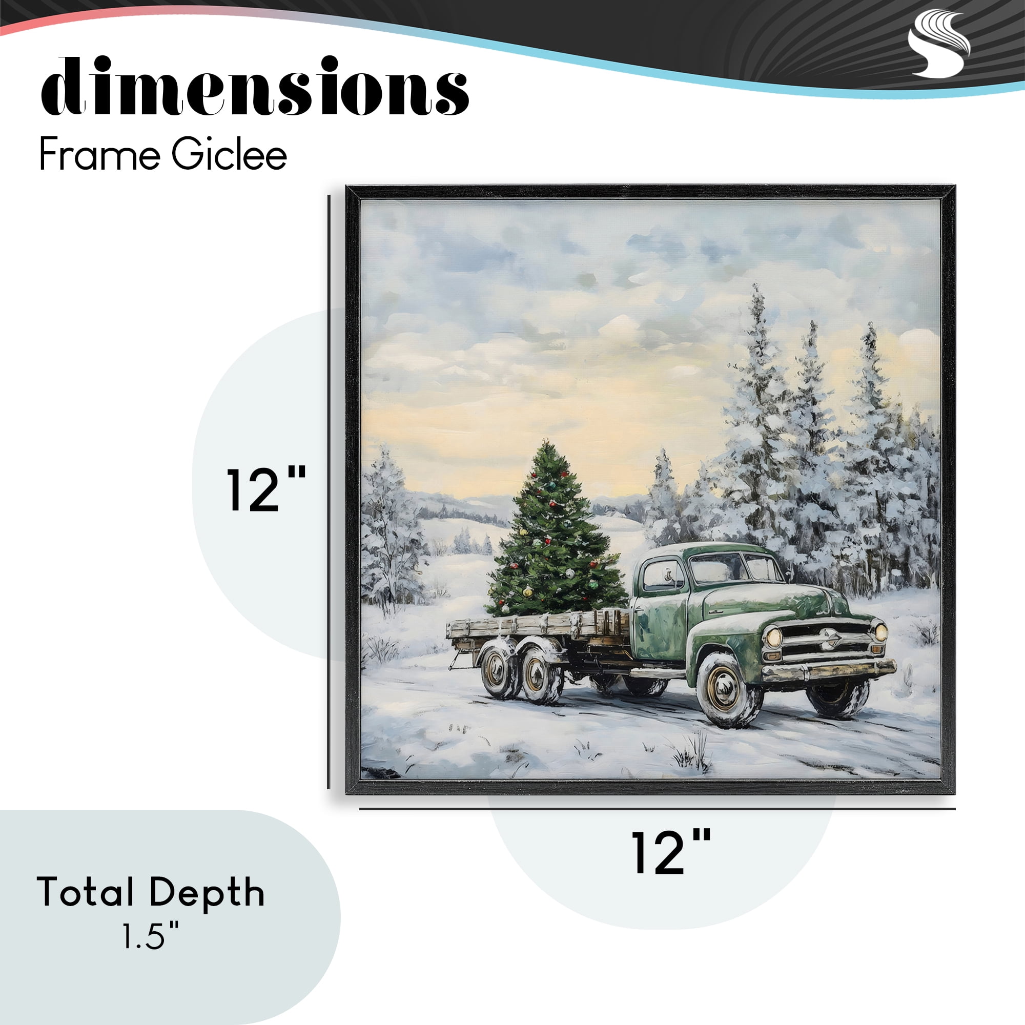 Green Christmas Tree Truck Black Framed Giclee Art, design by Petal Prints Design
