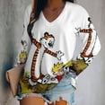 thumbnail image 2 of Calvin And Hobbes Womens T Shirts V Neck Long Sleeve Tops Causal Loose Summer T-Shirts 5XL, 2 of 7
