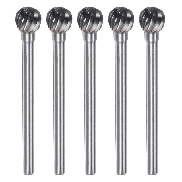 5uds Carburo Tungsteno Fresas Rotativas 1/8" (3mm) Vástago 1/4" (6mm) Cabeza Corte Individual Bola Forma D Fresas para Esmerilar Archivos Raspadores para Pulido Grabado