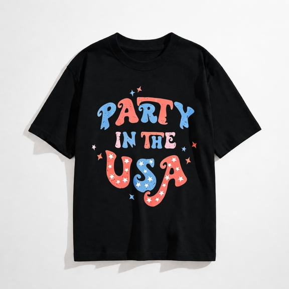 Women's American Party T-shirt, July 4th Independence Day T-shirt, Fun Patriotic Design Short-Sleeve T-Shirt